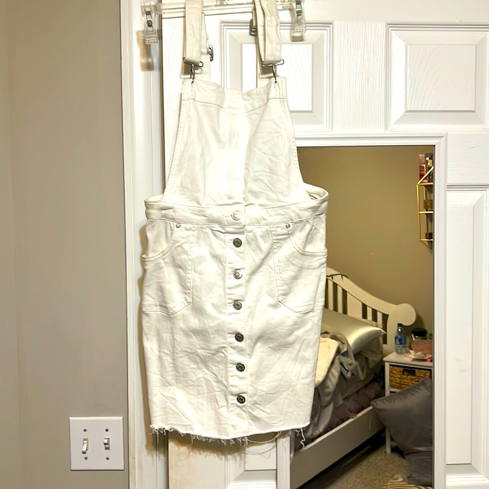 White overall dress with pockets